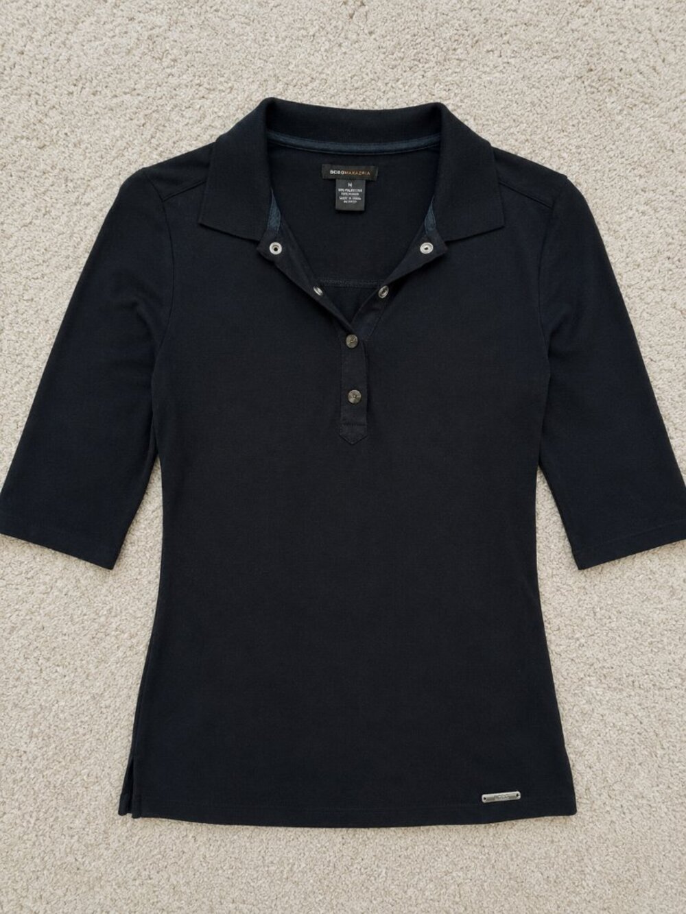 BCBGMAXAZRIA Black Polo Style Top Women’s Size M Snap Button BCBG